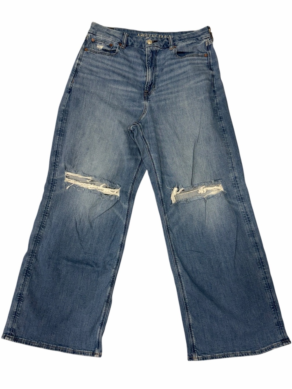 American Eagle Curvy Super High Rise Baggy Wide Leg Jeans Women’s 14 Distressed
